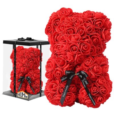 Αρκουδάκι από Τεχνητά Τριαντάφυλλα σε Κουτί Αρκουδάκι=23cm, κουτί=25cm Homie 422982