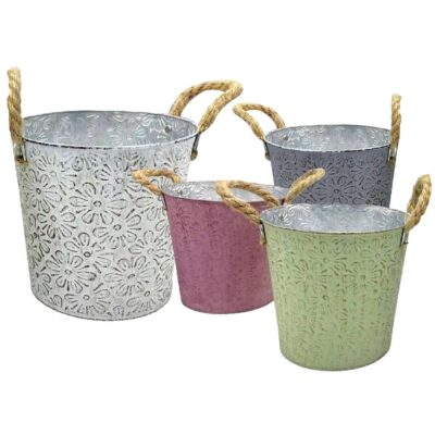 Γλαστράκι-Κασπώ Μεταλλικό Σχέδιο Μαργαρίτες ø18x17cm Homie 423088