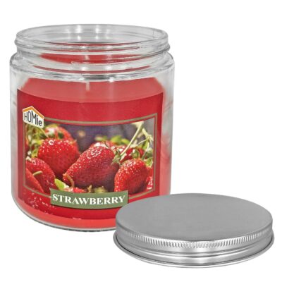 Κερί Φράουλα σε Βάζο Γυάλινο με Καπάκι 10x9,5cm, 545g Gross, 280g net Homie 57502