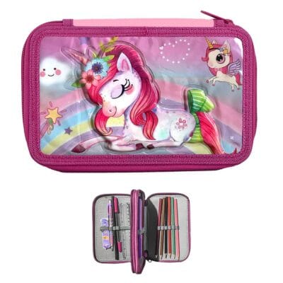 Κασετίνα Μονόκερος 2 Φερμουάρ Γεμάτη 19x13x4cm JustNote 702964