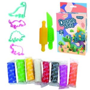 Ζυμαράκια 8 Χρώματα σε Κουτί με Εργαλεία και Καλούπια Δεινοσαυράκια 160gr Net(8x20g), 22x13x5cm JustNote 703332
