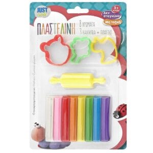 Πλαστελίνη με 3 Καλούπια & Πλάστη σετ=8 Χρώματα 100gr net JustNote 703439