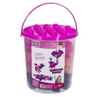 Κουβάς με 48 Μεγάλα Τουβλάκια για Κορίτσια 12+ Μηνών ø25x26cm Lazaridis 0032K