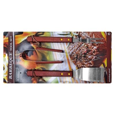 Εργαλεία bbq με Ξύλινη Λαβή σετ=3 τεμ 33cm Homie 1011098