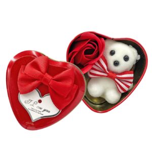 22-3049.jpg Κουτί Καρδιά Μικρή 1 Τριαντάφυλλο & Αρκούδο 7x7x4cm Homie 423069