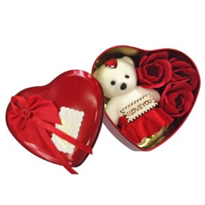22-3050.jpg Κουτί Καρδιά Μεσαία 3 Τριαντάφυλλα & Αρκούδο 12x11x5cm Homie 423070