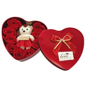 22-3051.jpg Κουτί Καρδιά Μεγάλη 10 Τριαντάφυλλα & Αρκούδο 16x15x5cm Homie 423071