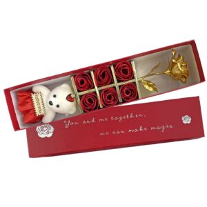 22-3055.jpg Κουτί Μακρόστενο με Αρκούδο, Τριαντάφυλλα Κόκκινα & Χρυσό 33x7x5cm Homie 423075