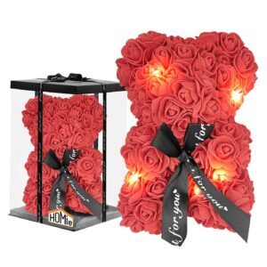 22-3075.jpg Αρκουδάκι από Τεχνητά Τριαντάφυλλα με φως Κίτρινο 23cm Αρκουδάκι= 23cm, κουτί=25cm Homie 423095