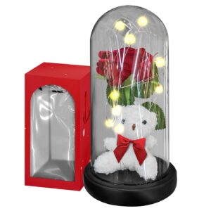 22-3090.jpg Αρκούδος με Τριαντάφυλλο σε Γυάλα με φως 22x11cm Homie 423110