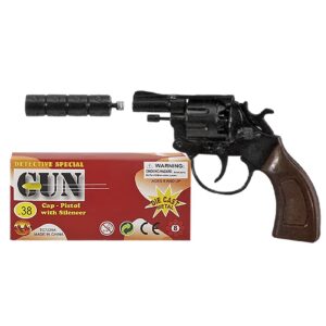 Όπλο Μεταλλικό 8σφαιρο με Σιγαστήρα 14x7cm (+σιγαστήρας 6cm) Carnavalista 23234