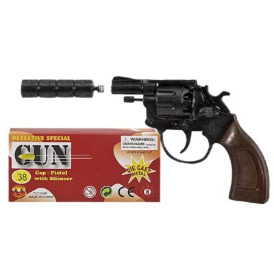 Όπλο Μεταλλικό 8σφαιρο με Σιγαστήρα 14x7cm (+σιγαστήρας 6cm) Carnavalista 23234