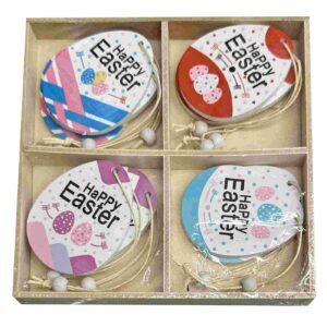 Αυγα Ξύλινα Κρεμαστά Happy Easter σετ=12τεμ Ξύλινο κουτί=13x13cm Bunny's 932204