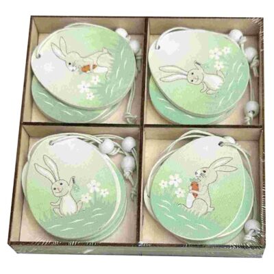 Αυγα Ξύλινα Κρεμαστά Πράσινα με Λαγό σετ=12τεμ Ξύλινο κουτί=13x13cm Bunny's 932205