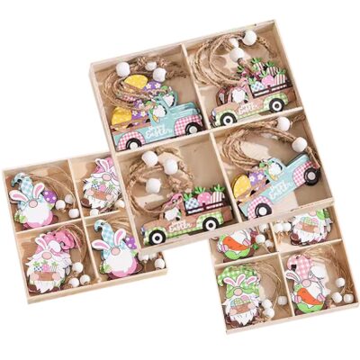 Στολίδια Ξύλινα Αμάξια, Λαγουδάκια Σετ=12 τεμ 6cm Bunny's 932264