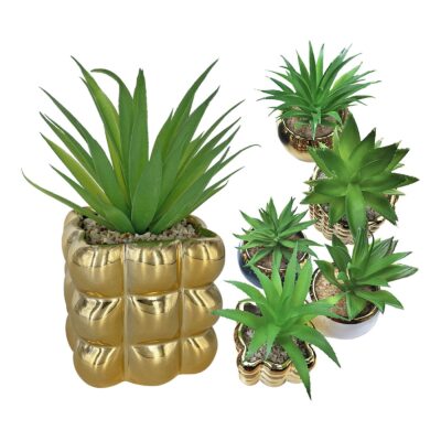 Γλάστρα Πορσελάνης Τετράγωνη Χρυσή με Φυτό 17x8x8cm Homie 423040