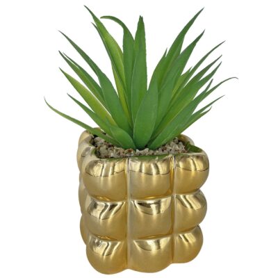 Γλάστρα Πορσελάνης Τετράγωνη Χρυσή με Φυτό 17x8x8cm Homie 423040