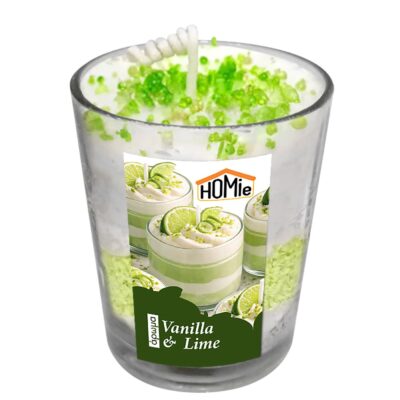 Κερί Βάζο Σχέδιο Επιδόρπιο με Βανίλια και Lime 180g net 8,5x ø7cm (συνολικό ύψος=11cm) Homie 57516