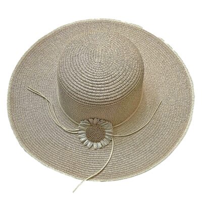 Καπέλο Γυναικείο Ψαθόχαρτο με Σχοινί και Λουλούδι Φ42cm SummerTiempo 622748