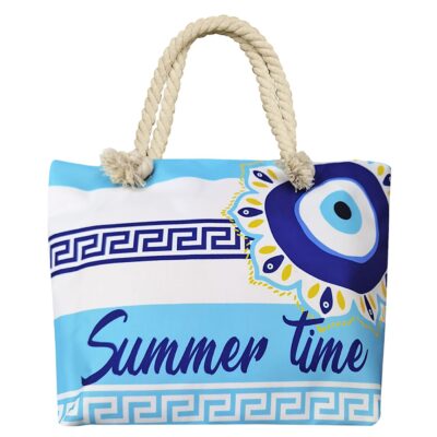 Τσάντα Παραλίας Μεγάλη Summer Μάτι με Γραμμές 50x34x15cm SummerTiempo 622942