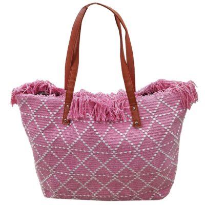 Τσάντα Παραλίας Cotton με Ρόμβους 50x35x14cm SummerTiempo 623139