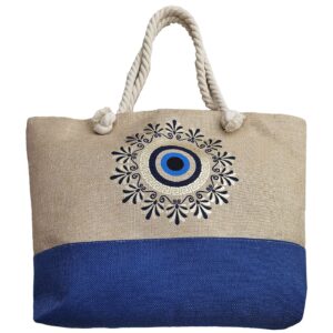 Τσάντα Παραλίας Λινάτσα με Μάτι Μαϊανδρο 54x37x15cm SummerTiempo 623151