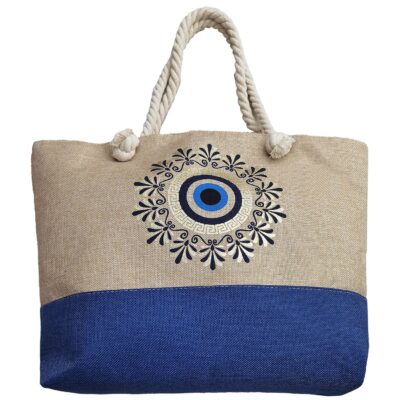 Τσάντα Παραλίας Λινάτσα με Μάτι Μαϊανδρο 54x37x15cm SummerTiempo 623151