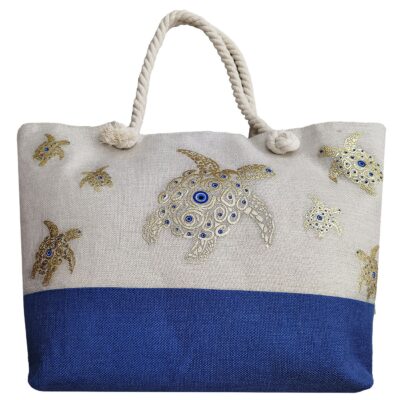 Τσάντα Παραλίας Λινάτσα Χελώνες Μάτι 54x37x15cm SummerTiempo 623153