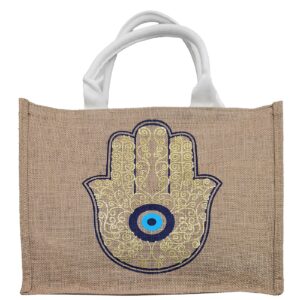 Τσάντα Παραλίας Ορθογώνια απο Λινάτσα με Χέρι-Μάτι 41x34x14cm SummerTiempo 623155