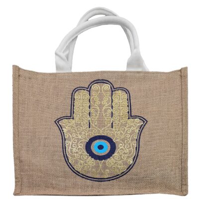 Τσάντα Παραλίας Ορθογώνια απο Λινάτσα με Χέρι-Μάτι 41x34x14cm SummerTiempo 623155