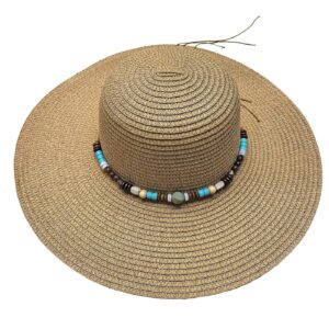 Καπέλο Ψαθόχαρτο Μεγάλο με Μπλε Πετράδια Μπεζ ø42cm SummerTiempo 623163