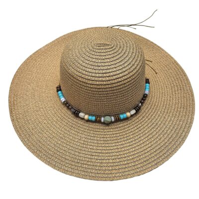 Καπέλο Ψαθόχαρτο Μεγάλο με Μπλε Πετράδια Μπεζ ø42cm SummerTiempo 623163
