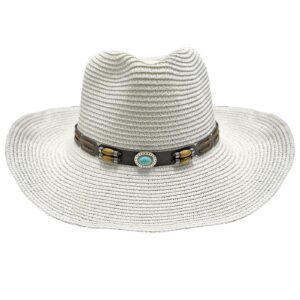 Καπέλο Ψαθόχαρτο Cowboy Δέρμα-Πέτρα Λευκό ø39cm SummerTiempo 623348