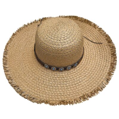 Καπέλο Ψαθόχαρτο με Κρόσια Δέρμα-Πετράδια ø42cm SummerTiempo 623351