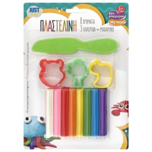 50-880 Πλαστελίνη & 3 Καλούπια σετ=8χρωμ. 100g net JustNote 70900