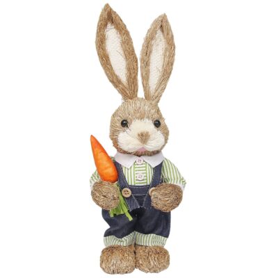 Λαγός με Μπλουζάκι Πράσινο Ψάθινος με Καρότο 33x13x10cm Bunny's 932092