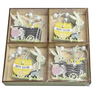 Νάνοι Ξύλινοι Κρεμαστοί με Αυγό & Χειράμαξα σετ=12τεμ Ξύλινο κουτί=13x13cm Bunny's 932104
