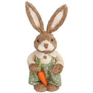Λαγός Όρθιος Ψάθινος Πράσινη Φούστα Κρατάει Καρότο 33x13x11cm Bunny's 932182