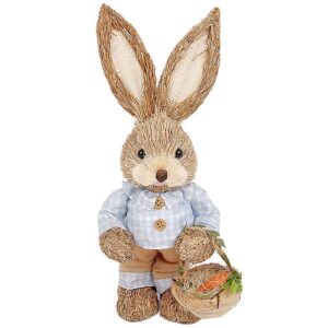 Λαγός Όρθιος Ψάθινος Γαλάζιο Πουκάμισο Κρατάει Καλάθι 33x13x11cm Bunny's 932183