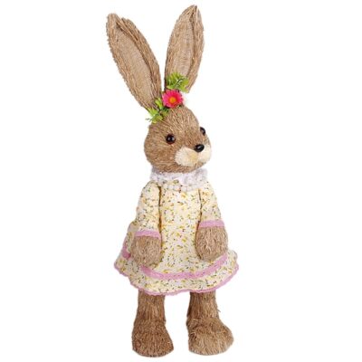 Λαγουδίνα Όρθια Ψάθινη με Κίτρινο Φόρεμα 63x22x20cm Bunny's 932299