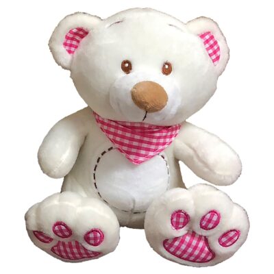 Αρκουδάκι Λευκό με Καρώ Μαντήλι 35cm ToyMarkt 99485