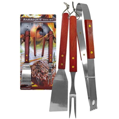 Εργαλεία bbq με Ξύλινη Λαβή σετ=3 τεμ 33cm Homie 1011098