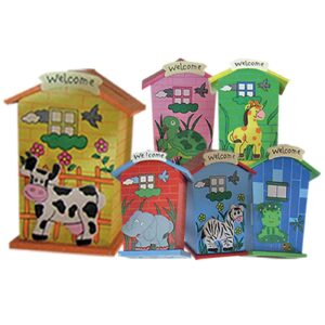 93-1576 Κουμπαράς Ξύλινος Σπίτι-Ζώα 12x9x6cm Xmasfest 1131596