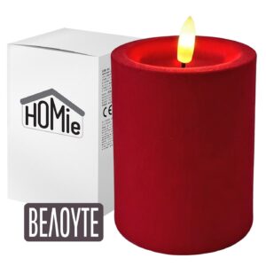 Κερί Κορμός LED Βελουτέ Κόκκινο 10 x ø7,5cm Homie 57522
