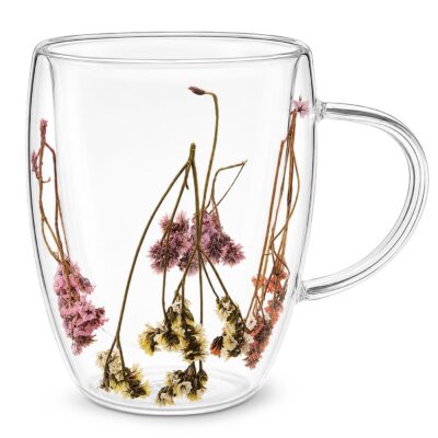 Κούπα Γυαλί Borosilicate με Λαβή & Άνθη 11x8,5cm 350ml Homie 1002209