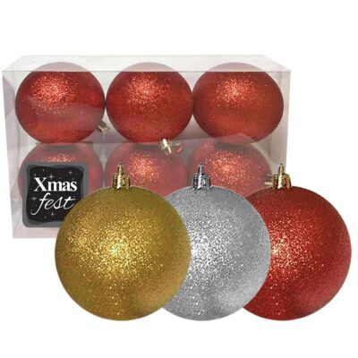 Μπάλα Glitter πακ=6τεμ φ8 ø8cm Xmasfest 1131716