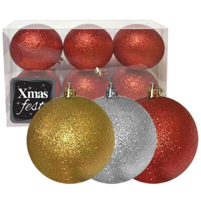 Μπάλα Gliter πακ=6τεμ 10cm ø10cm Xmasfest 1132101