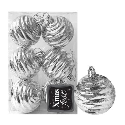 Μπάλες Σμιλεμένες Ασημί πακ=6τεμ φ6 ø6cm Xmasfest 1133577