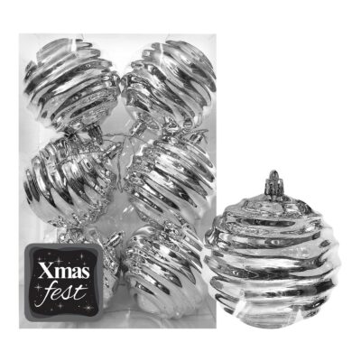Μπάλες Σμιλεμένες Ασημί πακ=6τεμ φ8 ø8cm Xmasfest 1133578