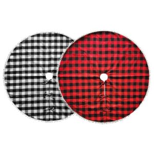 93-3600 Ποδιά Δέντρου Καρώ με Pom-Pom ø106cm Xmasfest 1133620